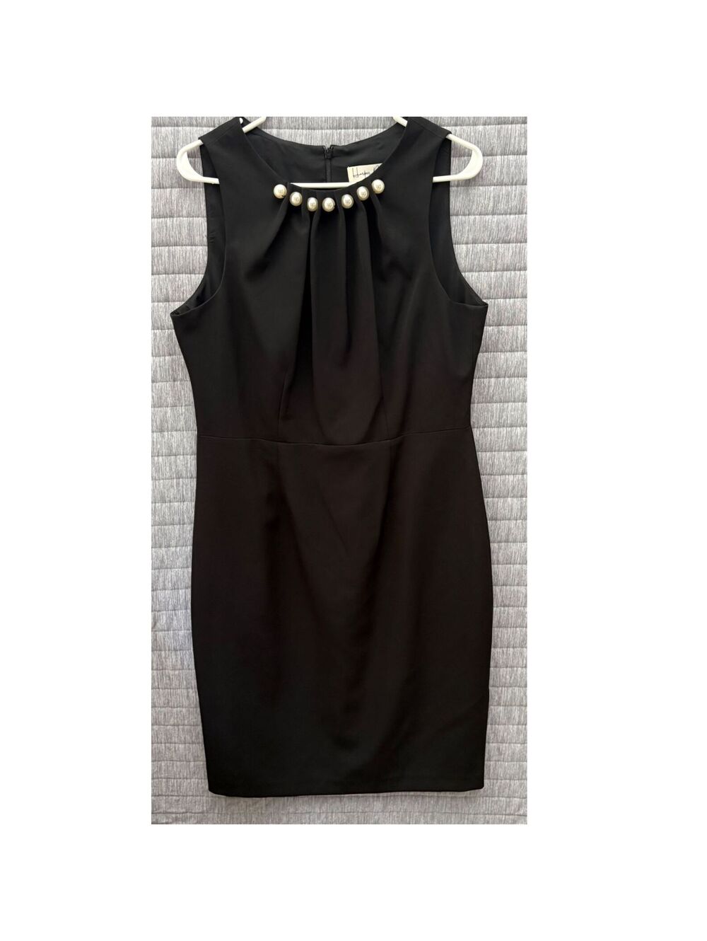 Harper Rose Black Sleeveless Sheath Dress Pearl Detail Size 14 Glam Evening Chic